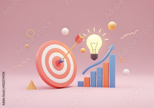 Business goal concept with target board and growing graph chart and light bulb  business success and strategy