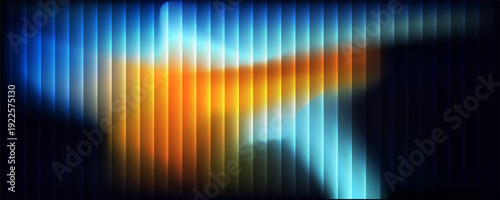 Amber and cyan light streaks on dark ribbed backdrop