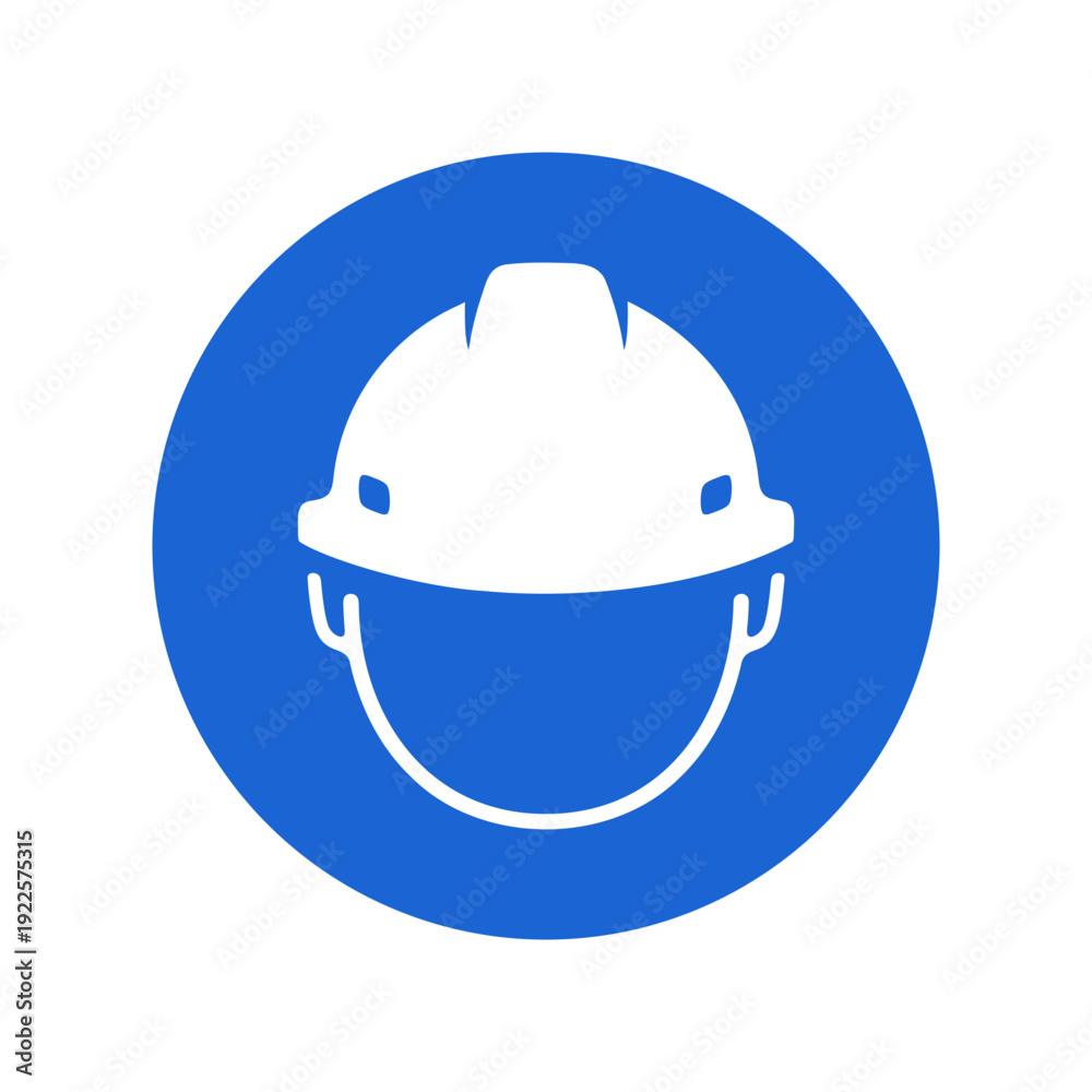 Fototapeta premium Hard Hat Required Sign White Construction Helmet in Blue Circle Symbolizing Safety Compliance