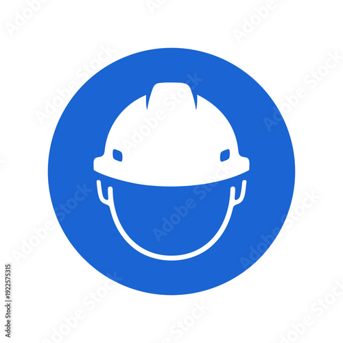 Hard Hat Required Sign White Construction Helmet in Blue Circle Symbolizing Safety Compliance