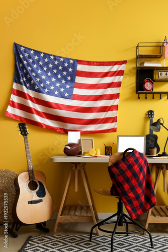 Interior of yellow office w...