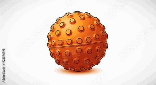 An orange spherical object with numerous raised studs or bumps on its surface, depicted against a plain white background.