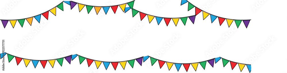 Obraz premium Happy Holi Festival Celebration with Colorful Pennant Flags, Vibrant Decorative Bunting, Bright Festive Artwork, and Joyful Cultural Illustration
