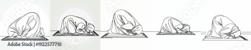 line art of a Muslim woman prostrating in prayer