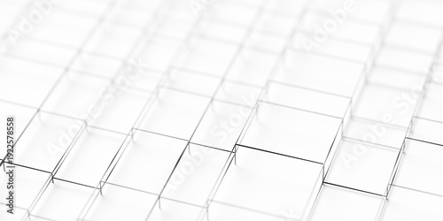 Irregular grid of black outlines randomly offset rows geometry background wallpaper banner, selective focus, flat lay top view