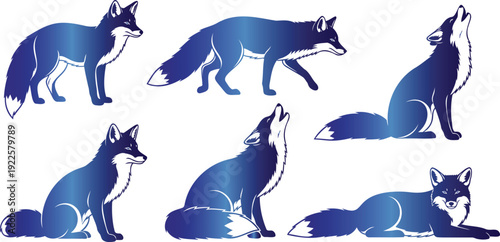 Illustrations of wolves in various poses and actions