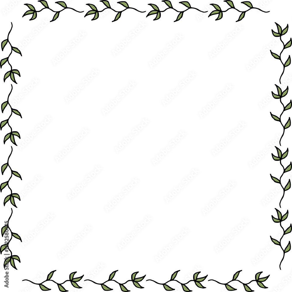 Obraz premium Square frame with hand drawn decorative elements with leaves.eps