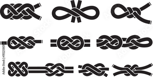 Various knots and cord illustrations in black and white