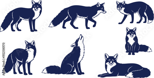 Illustrations of wolves in various poses and actions