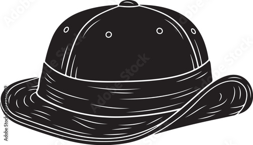 Black Baseball Cap with Brim and White Outline Details