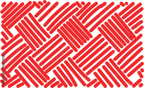 Abstract background pattern featuring bold red diagonal lines woven together in a tight overlapping crisscross texture creating dynamic visual rhythm and modern artistic graphic design.