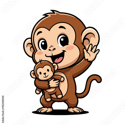cartoon monkey hugging its doll