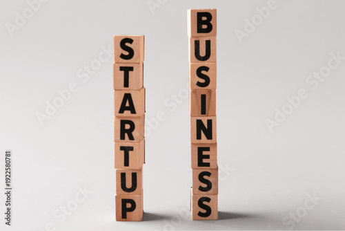 Cubes with words STARTUP an...