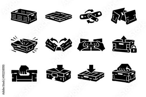 Mechanism generation usability collapse simple vector feature collapsible crate image opening concepts