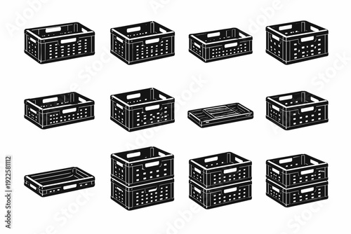Simple image bin geometry generation crate icon rectangular set vector storage proportions
