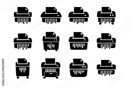 Icon solid modern simple device generation office image equipment shredder vector paper