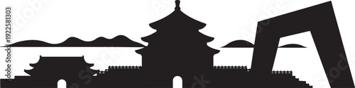 Beijing skyline silhouette with temple of heaven cctv building and forbidden city architecture