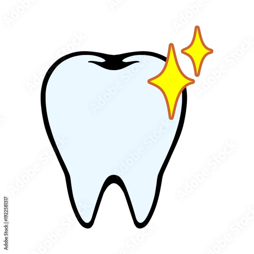 Shiny Clean Tooth Doodle Illustration. Hand Drawn Minimalist Line Art of Sparkling Dental Health for Dentist and Medical Graphic Design.