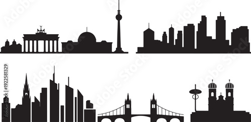 Berlin cityscape silhouette Brandenburg Gate and modern buildings vector graphic