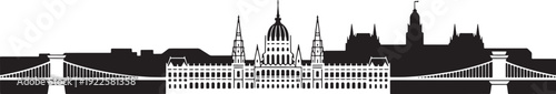Budapest hungary famous cityscape silhouette featuring parliament building and chain bridge vector