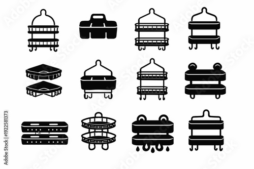 Vector set rack image simple generation icon caddy solid shower build plastic