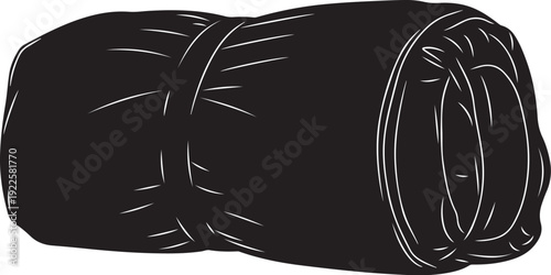 Rolled up black blanket with white lines illustration