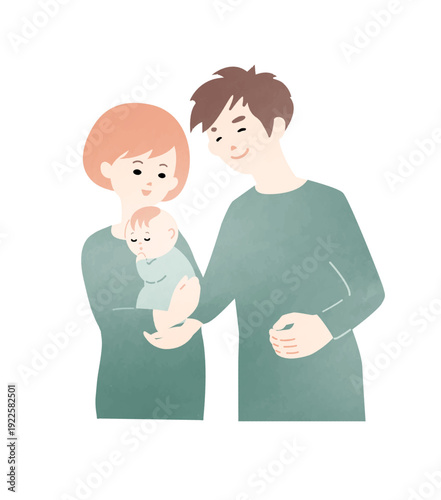 笑顔で赤ちゃんをだっこするママとパパ