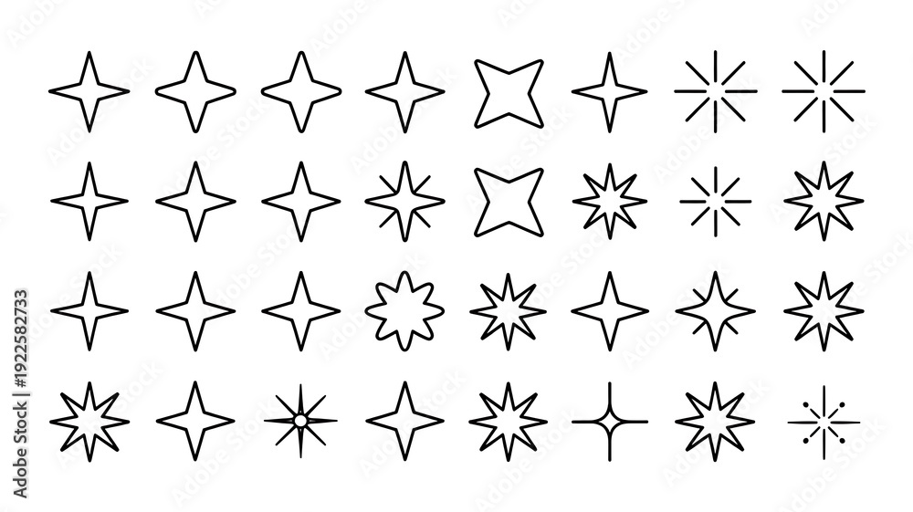 Fototapeta premium Collection of diverse star shapes and designs in minimalist style