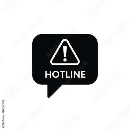 Vector illustration icon black speech bubble with white warning sign and hotline text