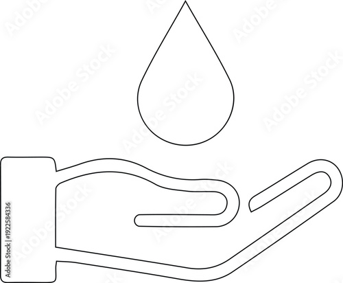 Hand with Water Drop Line Icon.