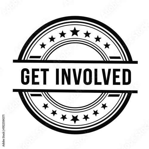 Vector illustration icon black get involved badge with stars