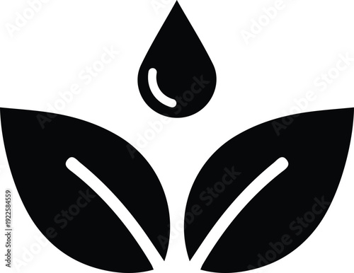 Eco leaf and water drop icon symbolizing natural, organic, environmental protection and sustainable water resources.