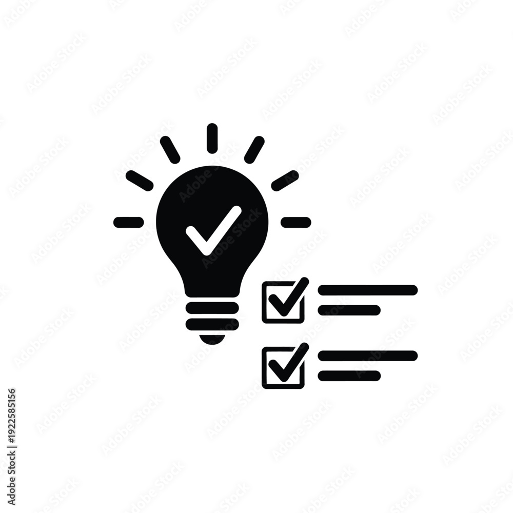 Fototapeta premium Vector illustration icon black lightbulb icon with checklist and checkmarks