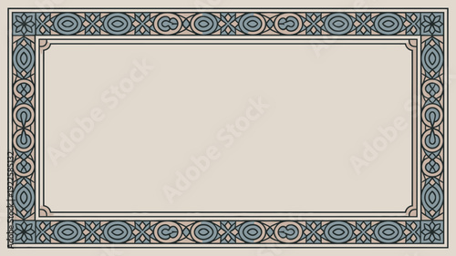 An ornate rectangular frame with a decorative border and a blank center