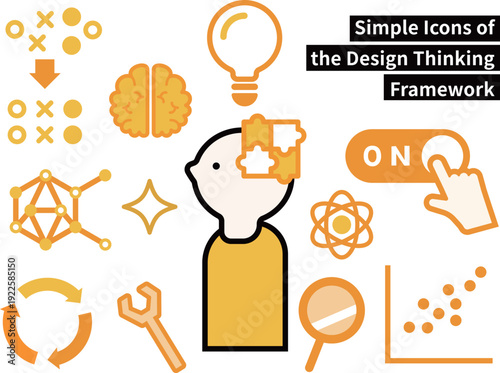 デザイン思考フレームワーク、クリエイティブ思考プロセスに関するシンプルなアイコンセット