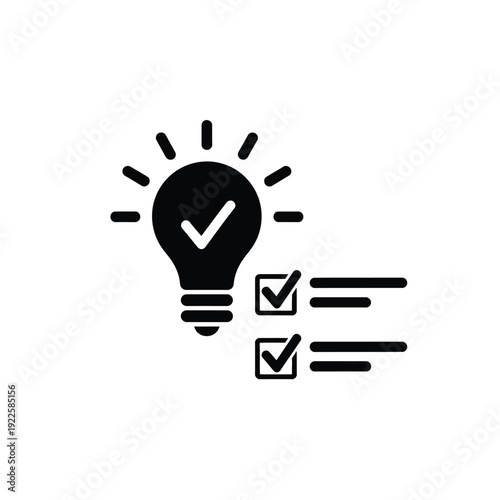 Vector illustration icon black lightbulb icon with checklist and checkmarks