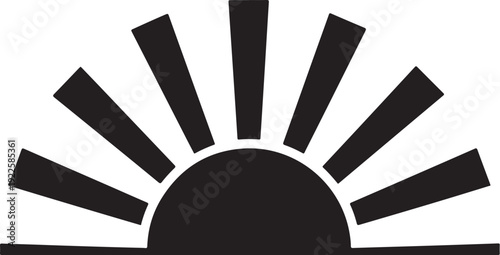 Simple black sun icon on white background graphic design