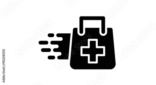 Medical bag icon falling motion graphic illustration isolated on a plain background from a top viewpoint