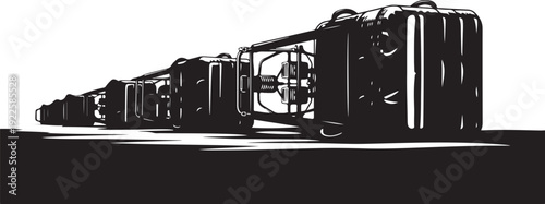 Derailment of a train on a track in black and white