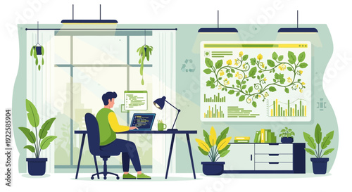 Man Working on Laptop in Office.