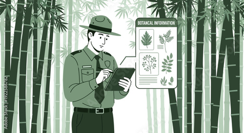 Park Ranger Examining Plants in Forest 1.