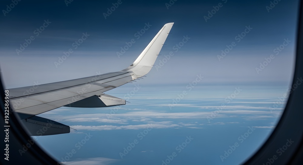 Fototapeta premium Airplane wing soaring through the sky