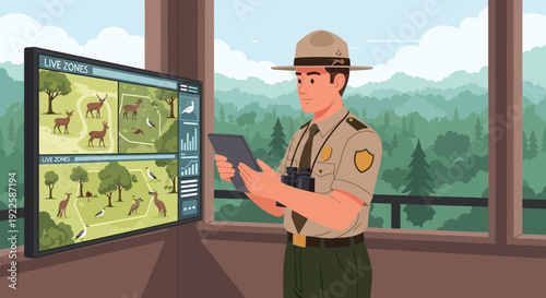 Park Ranger Using Digital Tablet and Monitor.