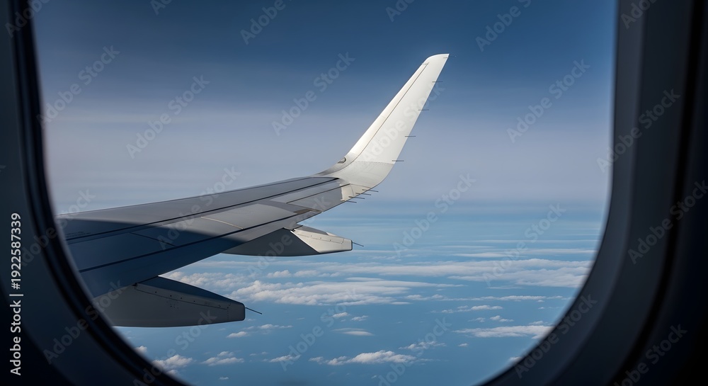 Obraz premium Airplane wing viewed from window seat on a flight