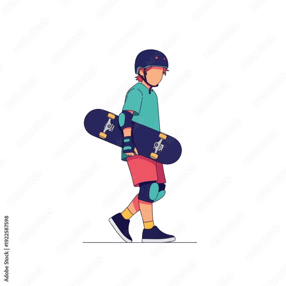 Fototapeta premium Boy walking with skateboard and gear.