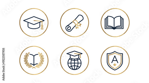 Set of educational icons representing learning and achievement.