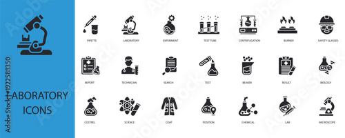 laboratory icons set outline and Flat Style,transparent background