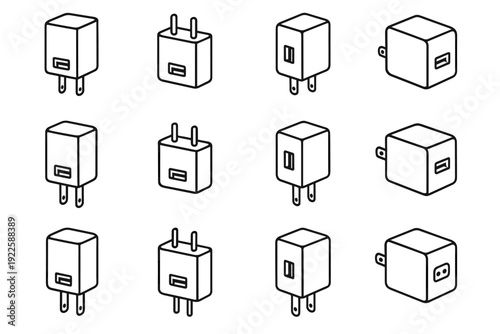 Aesthetic block form usb orientation icon adapter precise design vector charger wall