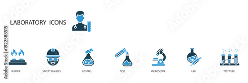 laboratory icons set outline and Flat Style,transparent background
