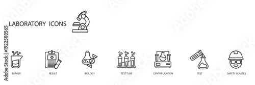 laboratory icons set outline and Flat Style,transparent background
